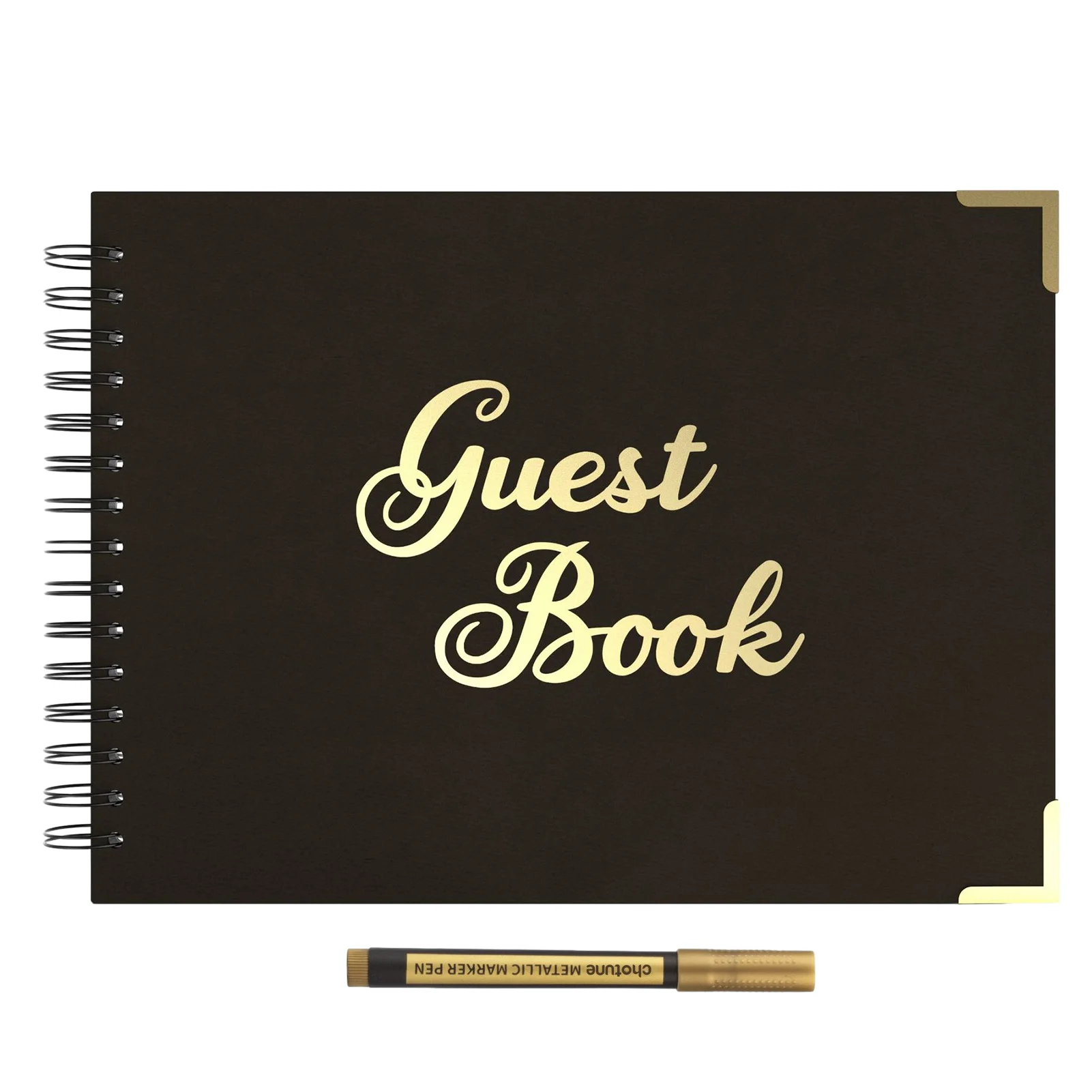 

Sign In With Pen Heavy Duty Wedding Party Journal Organiser Spiral Coils ANNIVERSARIES Funeral Gilded Edge Hard Cover Guest Book