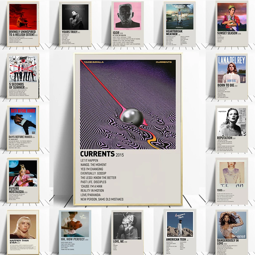 

2022 Pop Music Band Poster Print Hip Hop Singer Travis Scott Ariana Grande Tame Impala Canvas Painting Wall Art Home Decoration