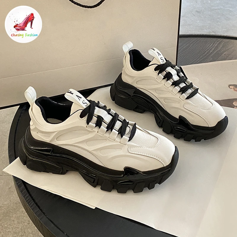 

COZOK 2022 Genuine Leather Women Sneakers Thick Bottom Lace up Vulcanize Shoes Spring New Fashion Casual Dad Shoes Luxury Brand