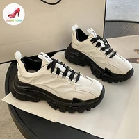 cozok 2022 genuine leather women sneakers thick bottom lace up vulcanize shoes spring new fashion casual dad shoes luxury brand