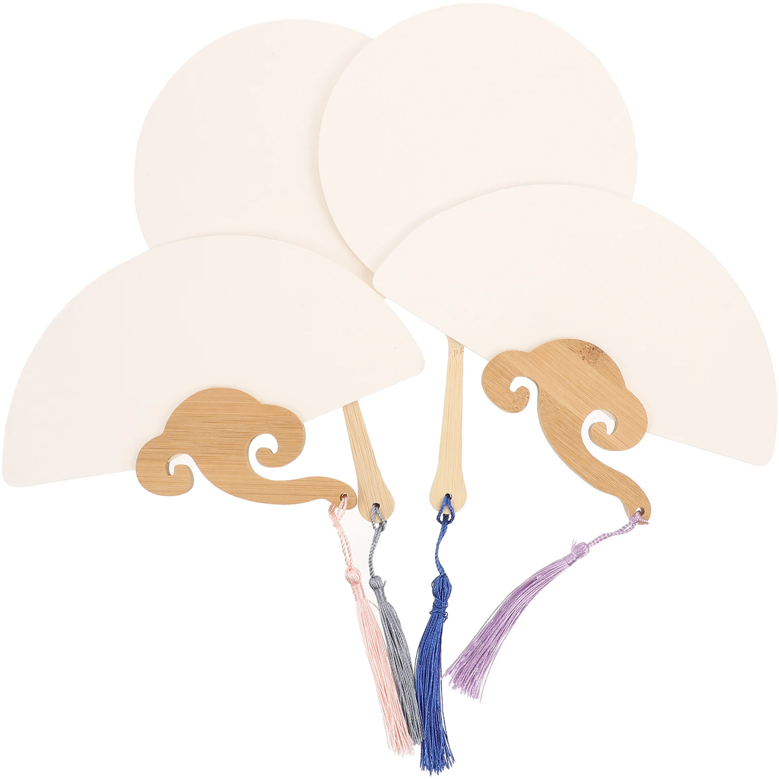 

4 Pcs Mini Paper Fan DIY Fans Children Painting Handheld Blank Manual Supplies Rice Kids