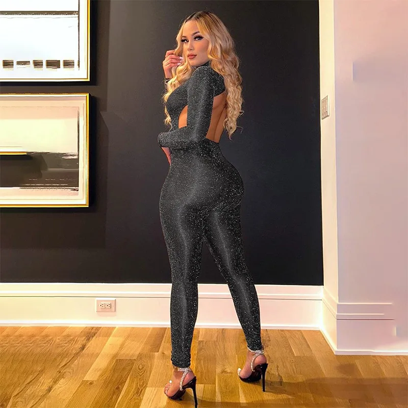 Женский Осенний Облегающий комбинезон с высоким воротником длинным рукавом и