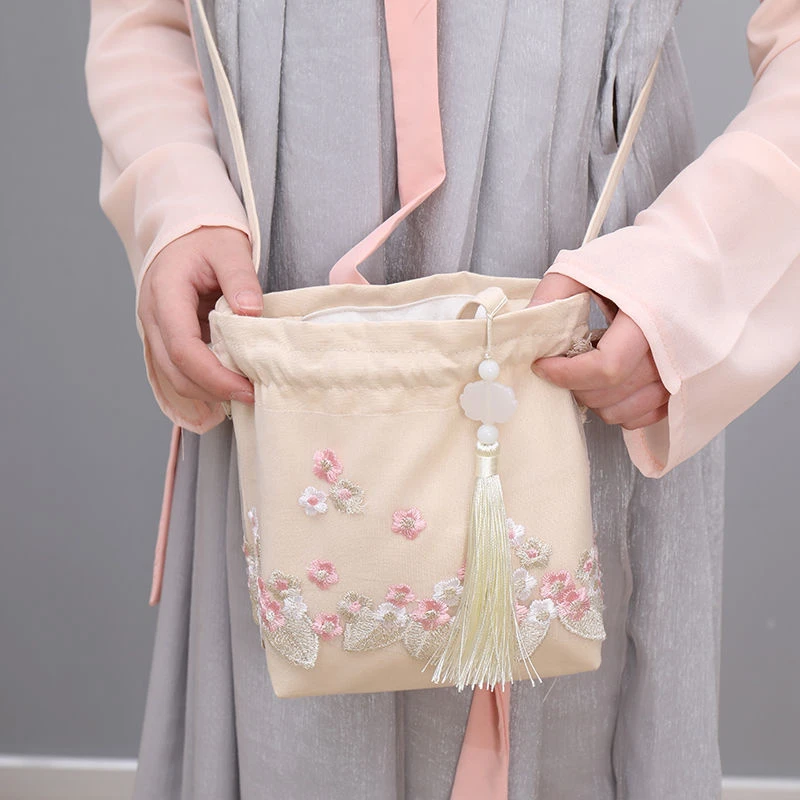 Canvas New Ancient Hanfu Chinese Style Fairy Embroidery Crossbody Bag Shoulder Mini Costume Cloth Purse