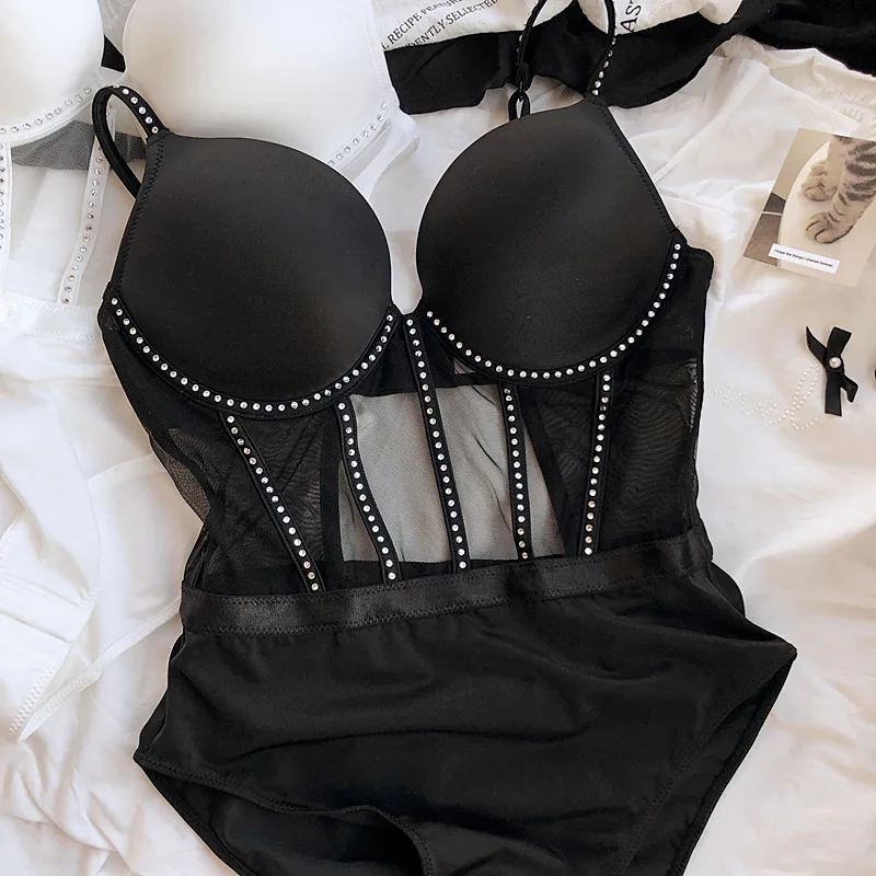 2023 Bralette large size hollow rhinestone bras sexy on thin under thick small chest gathered brassiere seamless body-shaping t