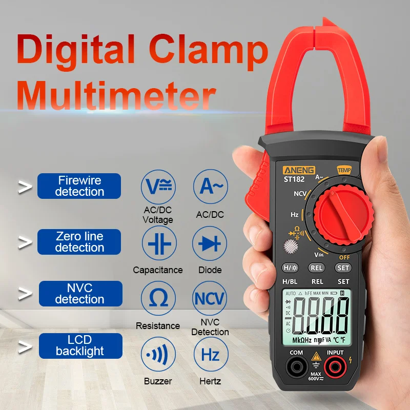 

Professional Digital Clamp Meter ST181 ST182 ST183 Multimeter 4000 Counts DC/AC Current NCV Ohm Tester Tools Clamp Multimeter
