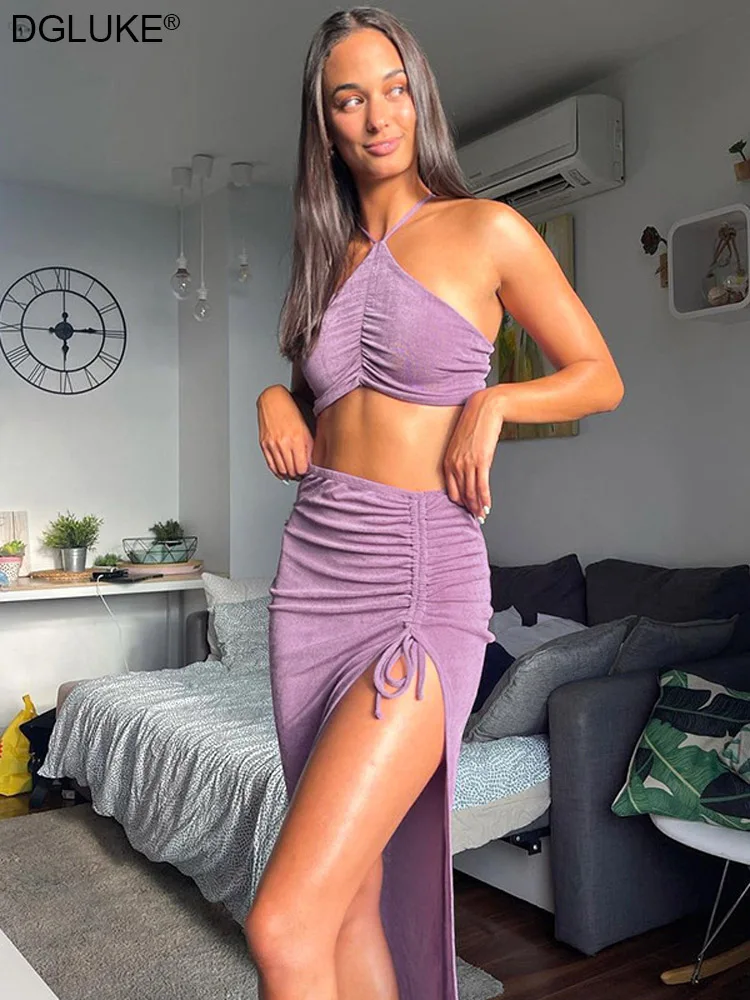 Женский элегантный летний костюм короткий топ и юбка из 2 предметов праздничные