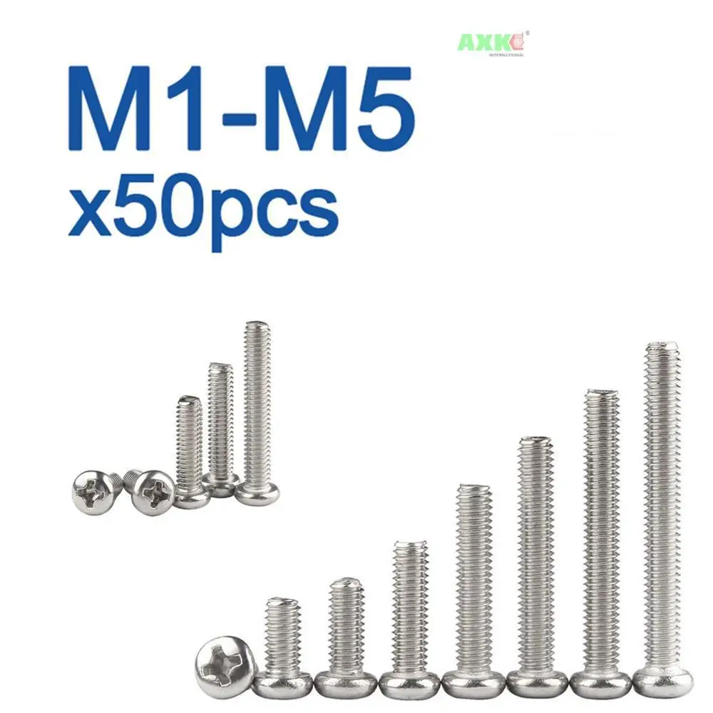 

50pcs/lot Cross Recessed PM Pan Round Head Screws M1.2 M1.4 M1.6 M2 M2.5 A2-70 Stainless Steel Phillips Machine Screw