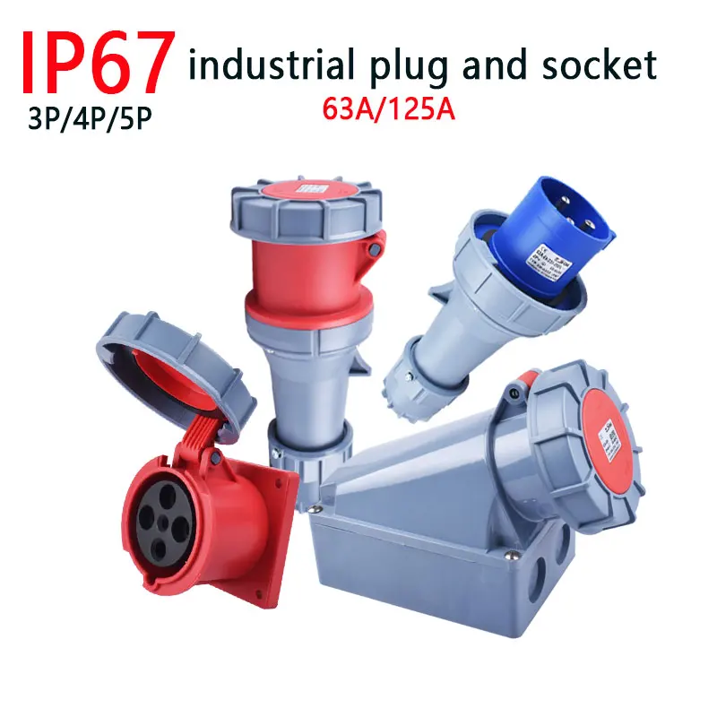 

IP67 New Industrial Plug and Socket 63A 125A 3P/4P/5P PA66 Wall Mounted Socket Panel Mounted Coupler 220V 250V 380V 415V