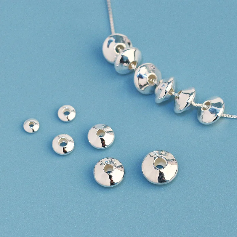 925 Sterling Silver Wheel Beads Exquisite Flying Saucer Beads Round Loose Spacer Beads for Bracelet Necklace Jewelry Making DIY