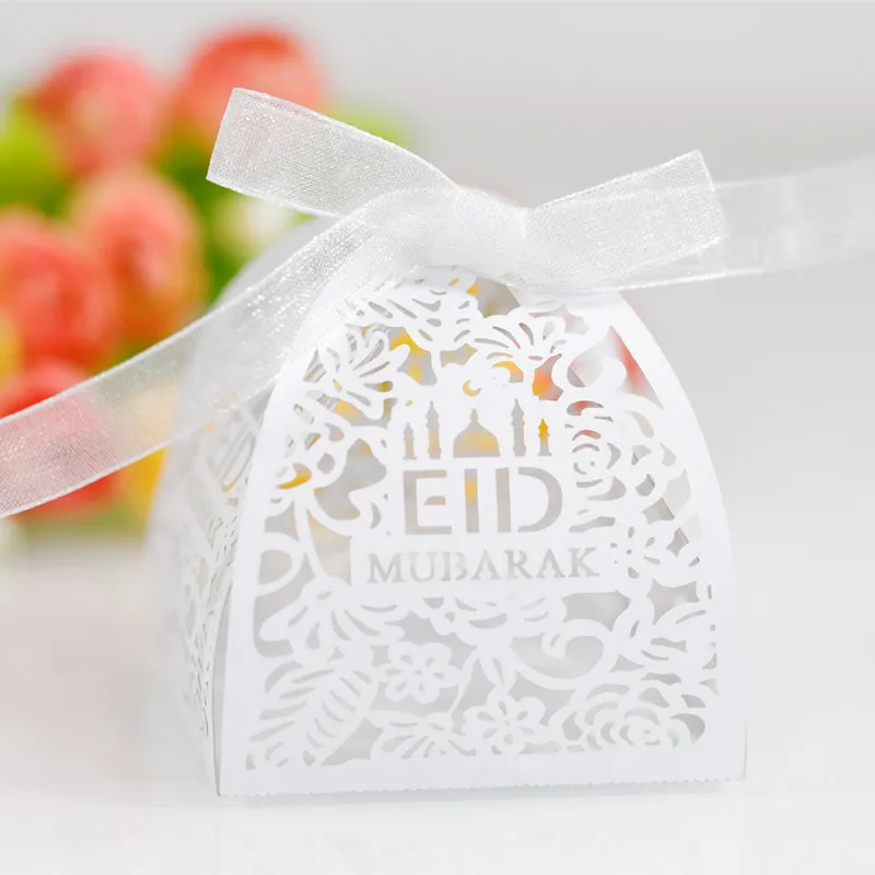 

10Pcs EID Mubarak Candy Boxes Ramadan Kareem Biscuit Favor Gift Boxes Hajj Islamic Muslim Eid Al-Fitr Festival Party Supplies