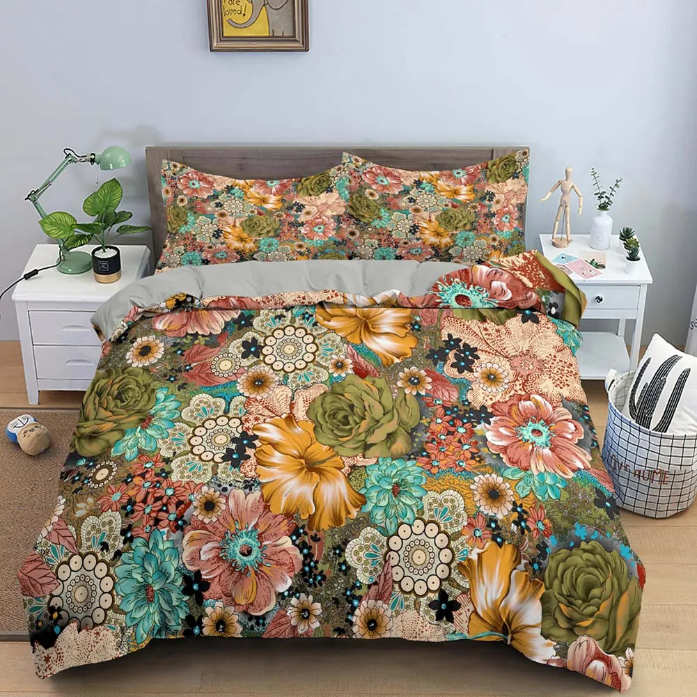 

Vintage Flowers Duvet Cover Peony Sunflower Bedding Luxurious European Retro Style Bedroom Decoration Women Gifts Queen Size