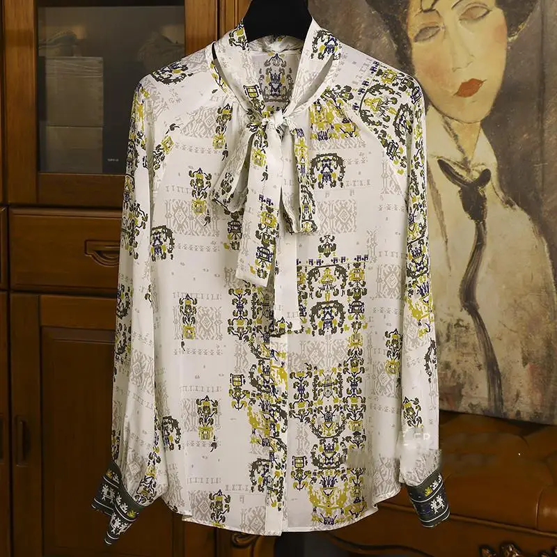 

Женская блузка с длинным рукавом, приталенная блузка с цветочным принтом во французском стиле, осень 2022