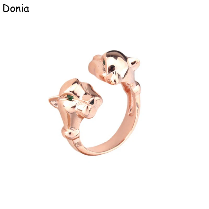 

Donia jewelry European and American green-eyed double-headed leopard ring copper AAA zircon ring luxury new leopard couple open