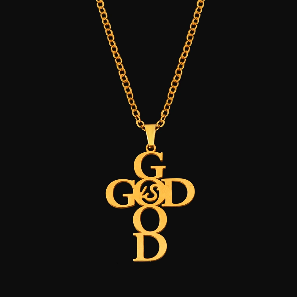 Ожерелье из нержавеющей стали золотой серебряный цвет хорошее &amp Бог Подвеска