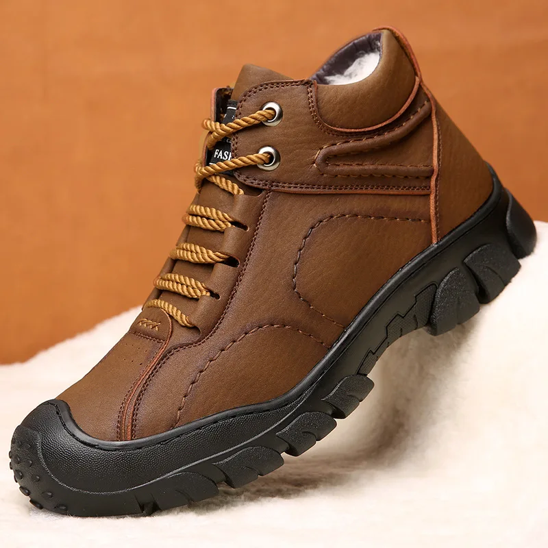 

2023 Winter Men Boots Wool Fur Casual Shoes Leather Designer Outdoors Snow Warm Ankle Boots For Man
