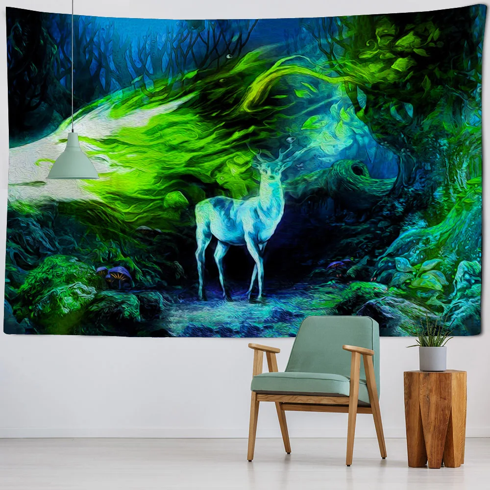 

Fairy tale forest art tapestry wall hanging psychedelic mushrooms Kawaii hippie room wall decoration Bohemian background cloth