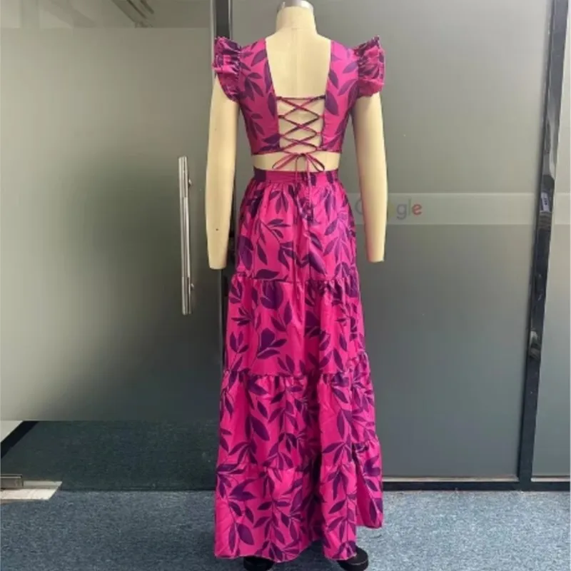 Wefads Maxi Dress Женское элегантное модное платье с рюшами и короткими рукавами круглым