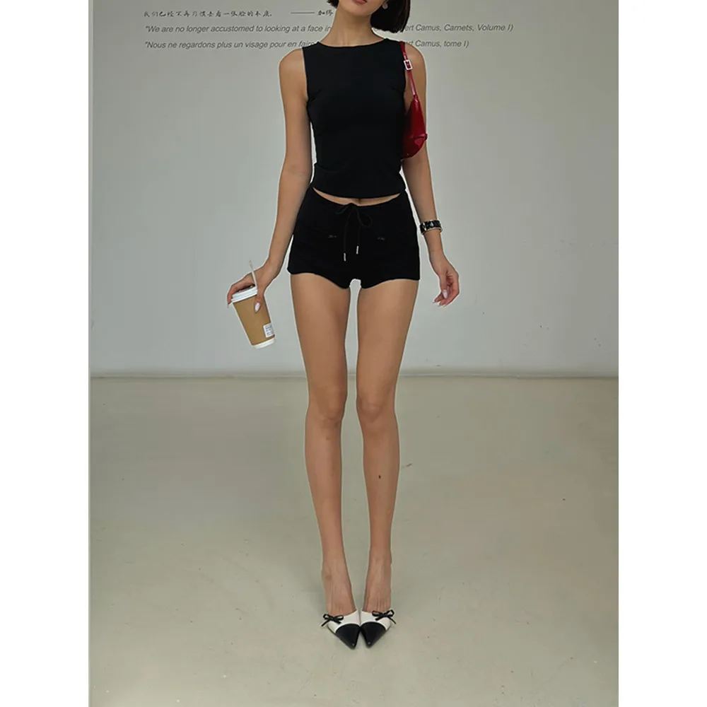 VanessaLab Длина ног черный передний полый дизайн эластичные свободные повседневные