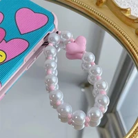fashion charm love heart pearl mobile phone chain for women girl jewelry cute telephone anti lost lanyard female couple gift