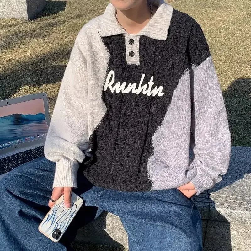 Модный мужской свободный крой в стиле хип-хоп повседневный вязаный топ