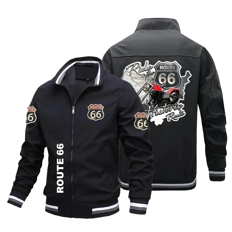 

Spring and Autumn New Men's Jacket Oversized Loose Clothes Retro Fashion US Route 66 Letter Print Jacket Bomber Zip Jacket