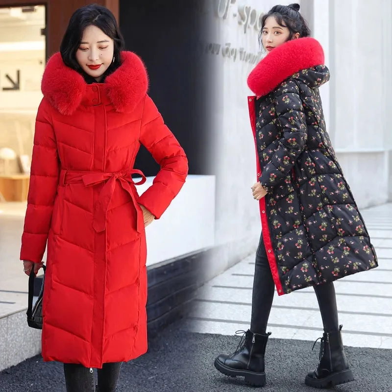 

New Fashion 2023 Female Winter Parkas For Women Coats Fur Collar Hooded Long Thick Parka Women's Padded Jacket Feminine Clothes