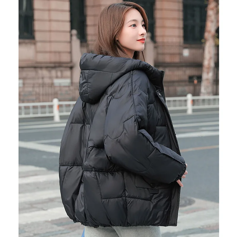 Женская одежда, черная пуховая одежда, ветрозащитное теплое пальто с капюшоном на утином пуху, зимняя новая корейская мода, пуховая верхняя ...