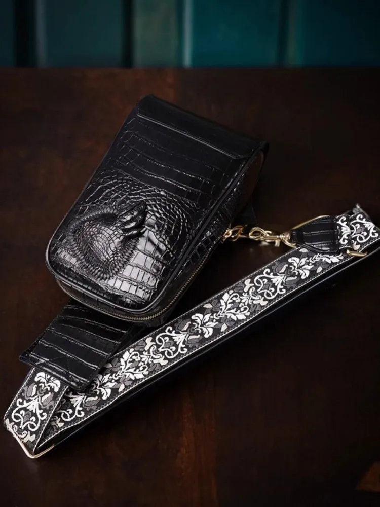 Мужская нагрудная сумка из натуральной кожи крокодила высшего качества дорожная