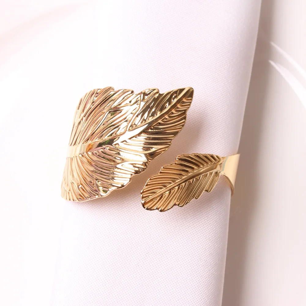 4PCS Gold silver Napkin Rings Metal Leaf Napkin Buckle Napkin Holders for Wedding Party Daily Home Dinning Hotel Table Decor