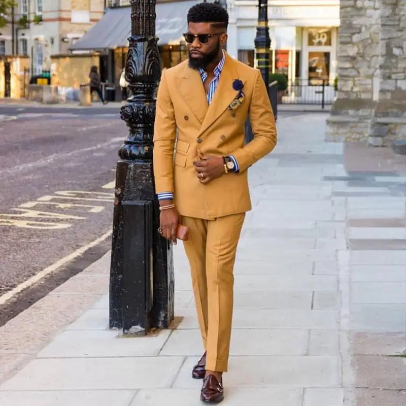 

Two Pieces Mens Suits Peaked Lapel Male Tuxedos For Wedding Blazers Slim Fit Groom Wear Double Breasted Prom Jackets With Pants