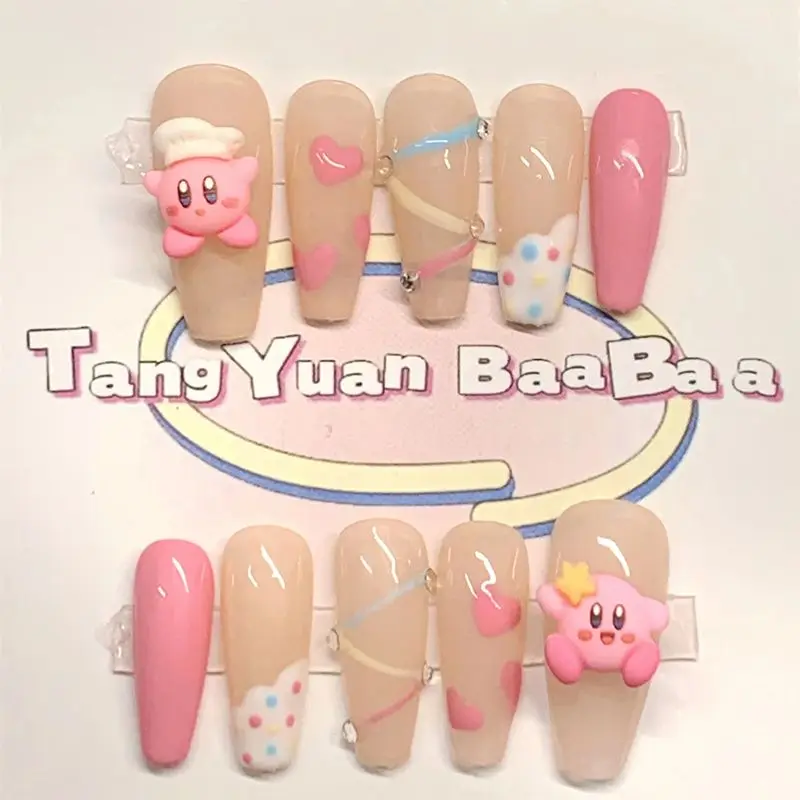 

Anime Cartoon Kirby Y2K Sweet and Long Style Fake Nails Full Eva Nail Patch Cute Star Kabi Tips for Extension Tip Manicure Tool