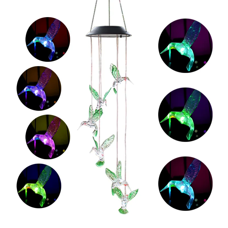 

Solar Hummingbird Wind Chime Bird Hanging Lamp Outdoor Yard Lamp Color Gradient Rainproof Chandelier