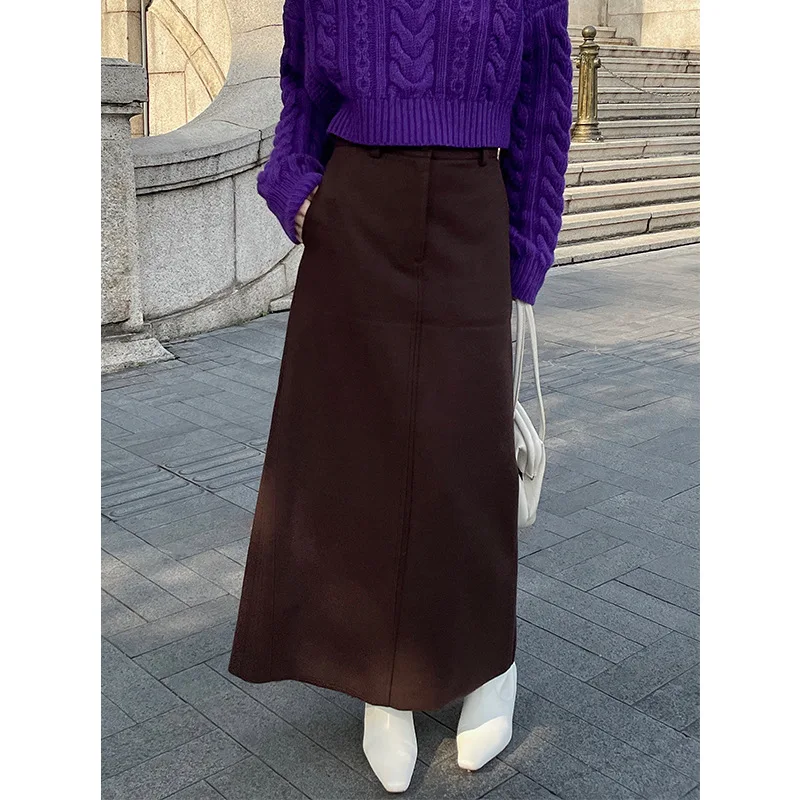 Commuter in autumn and winter long high waist wool straight waist A pendulum skirt