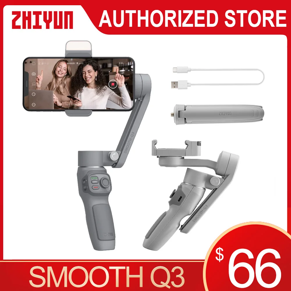 ZHIYUN SMOOTH Q3 3-Axis Gimbal Stabilizer Foldable Selfie Stick With Fill Light&APP Control Stabilizer for Cell Phone Smartphone