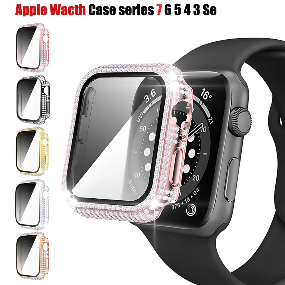 

Алмазный чехол для Apple watch 7 41 мм 45 мм, аксессуары, блестящий бампер, защитный чехол для iWatch series 3 4 5 6 se 44 мм 40 мм 42 мм 38 мм