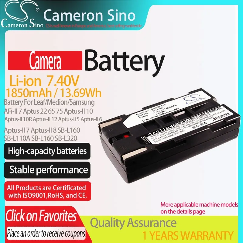 

CS Camera Battery for Samsung SCL810 SCL860 SCL870 901 903 Medion MD9014 Leaf AFi-II 7 Aptus 22 65 75 II 10 Fits SB-L160 SB-L320