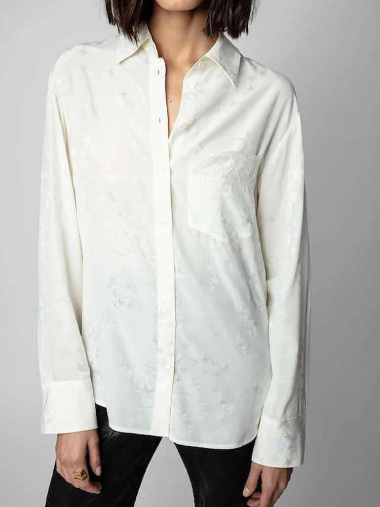 

Женская рубашка с длинным рукавом, шелковая рубашка с длинным рукавом и пентагональным принтом звезд, новинка весны и лета 2023