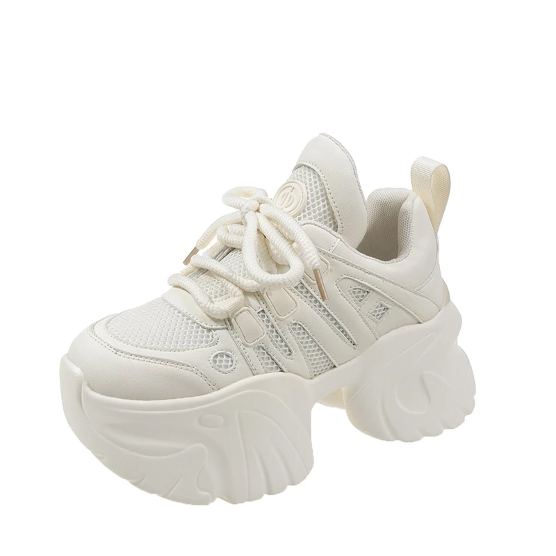 

Fashion Women Wedges Chunky Sneaker 7CM White Black Casual Shoes Ladies Vulcanized Shoes High Platform Leather Sneakers Woman