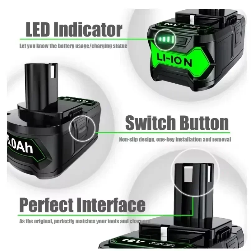 6Ah для RYOBI P108 18 V One + Plus аккумулятор Вольт литий-ионные электроинструменты P104 P107