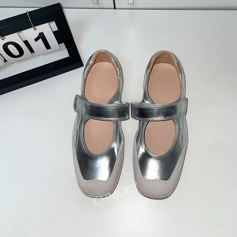 CHMURY Sivler Mary Jane Кроссовки Балетки Ballerian Disco Широкие туфли Женские большие размеры 41