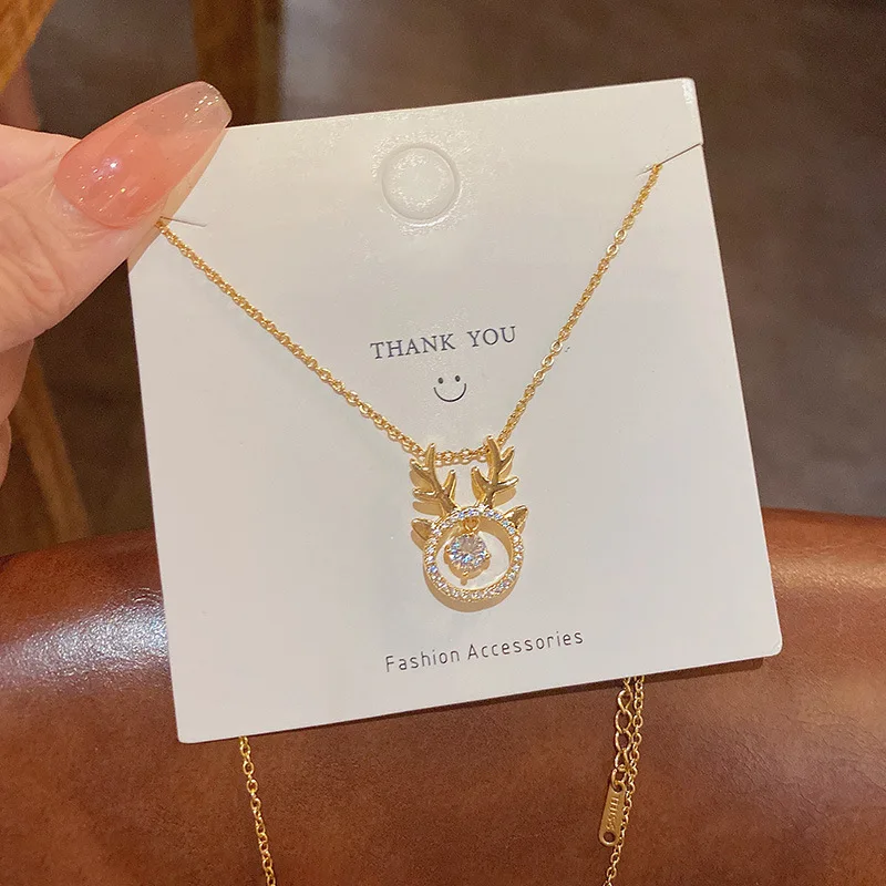 

South Korea's new antlers titanium steel necklace female ins tide personality all-match a deer has you pendant collarbone chain