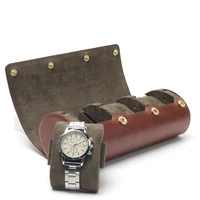 stocked fast delivery wholesale genuine leather 3 slot travel watch roll case for men