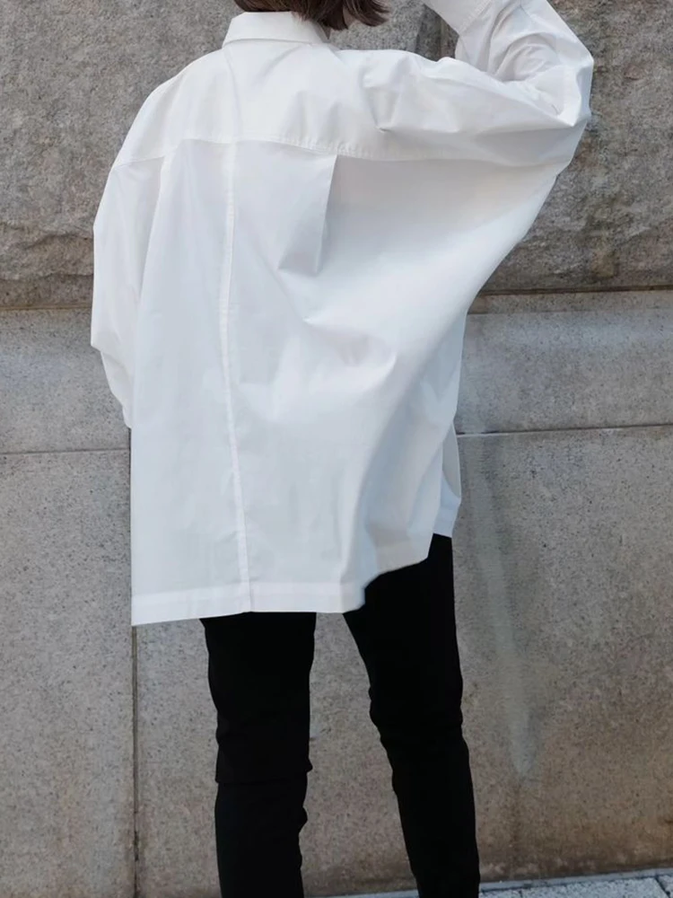 Женская рубашка с отложным воротником DEAT свободная повседневная хлопковая