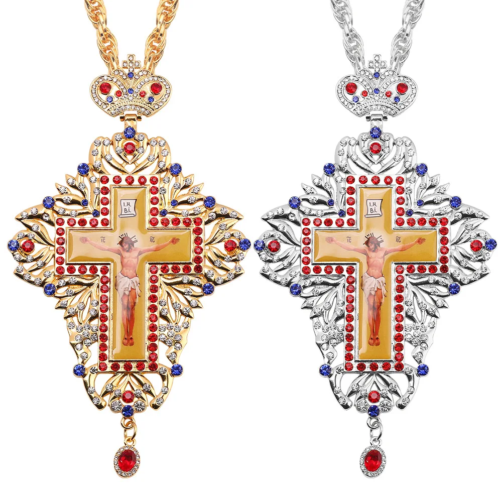 

Roman Christian Necklace Religious Jesus Cross God Hangtag Diamond Jewelry Prist Prayer Gift Orthdox Church Utensils