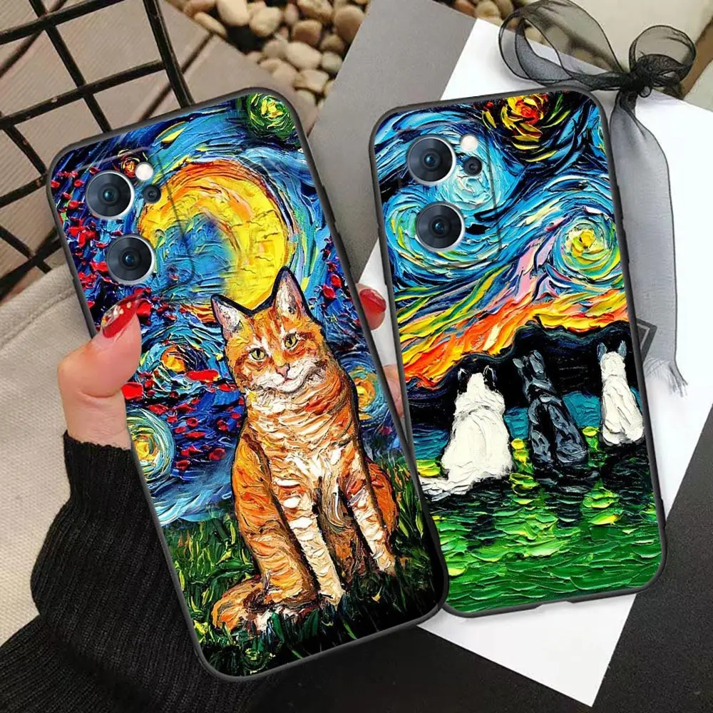 

3D Emboss Case For Cat Art Phone Case Coque For OPPO RENO 7 8 RENO6 5 4 3 2 2F 10 PRO PLUS 4G Funda FIND X2 X3 X5 5G Case Para