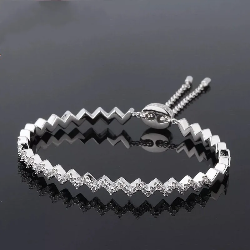 925 Sterling Silver Z-shaped Wave Bracelet Simple Light Luxury Geometric Line Bracelet Small Design