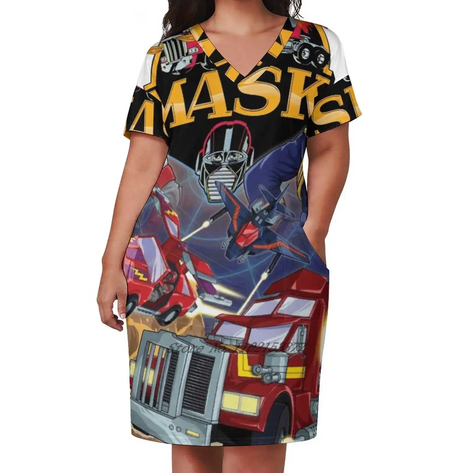 Свободное платье с карманами и принтом Платья короткими рукавами Несколько