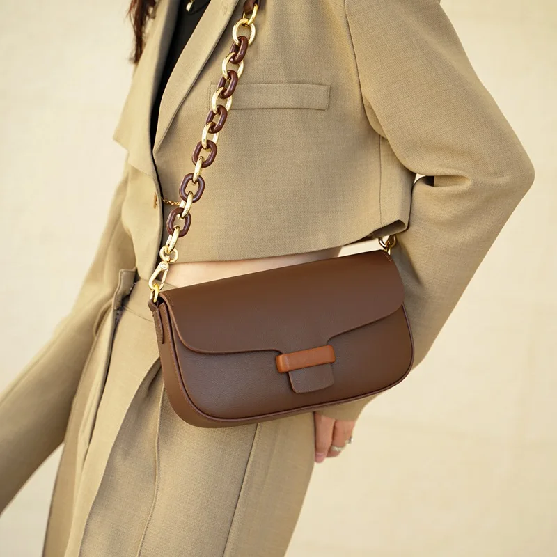 

Genuine Leather Women Chain Bag Brands Designer Shoulder Bag High Quality Messenger Bags Luxury Women Handbag Coffee Bolso Mujer
