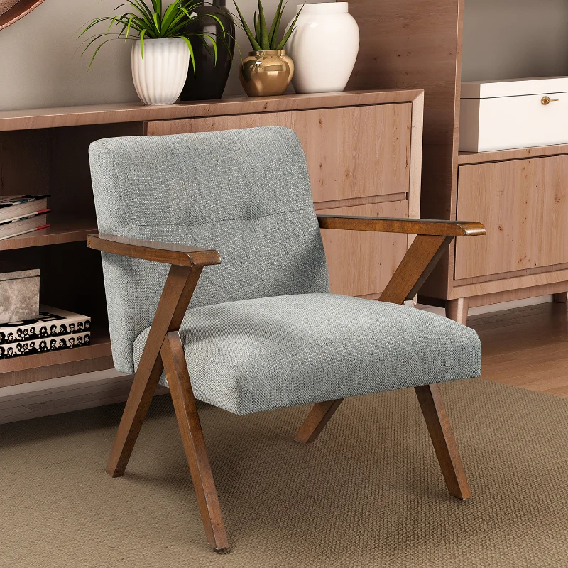 

Pelorus Wood Armchair with Z-shaped Legs Grey Solid Wood [US Stock]