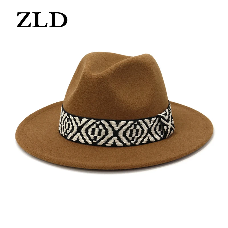 

ZLD Winter Fashion Men British Style Gentleman Cap Jazz Retro Ladies Hat Big Brim Caps Casual Fedoras Hat Women Flat Brim Hats